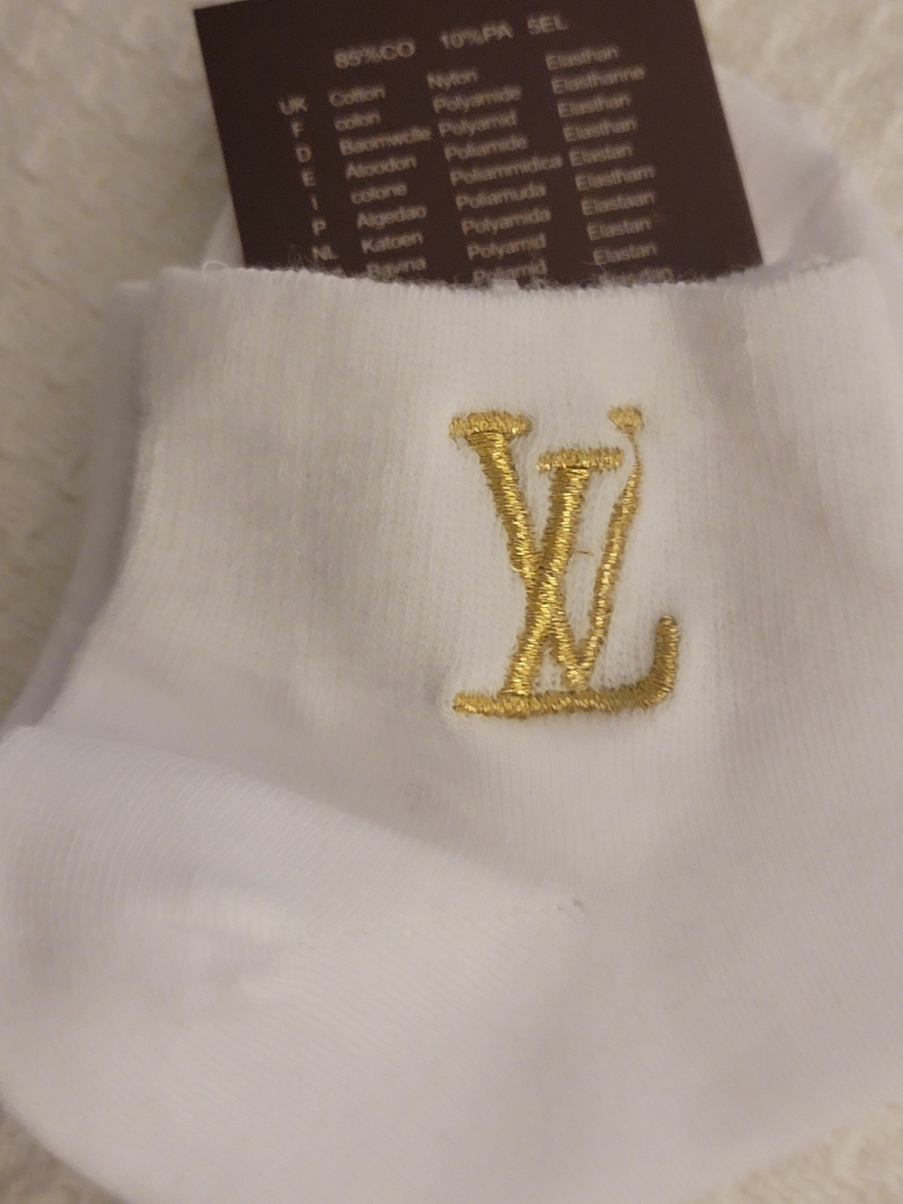 Louis Vuitton White Socks with Gold LV Embroidered Logo